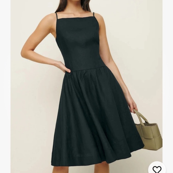 $248 Reformation Clarabelle Black Linen Dress with Drop waist - sz 10 / L EUC - Picture 3 of 7